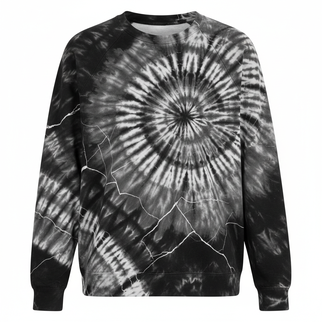 Black and white tie-dye sweatshirt design
